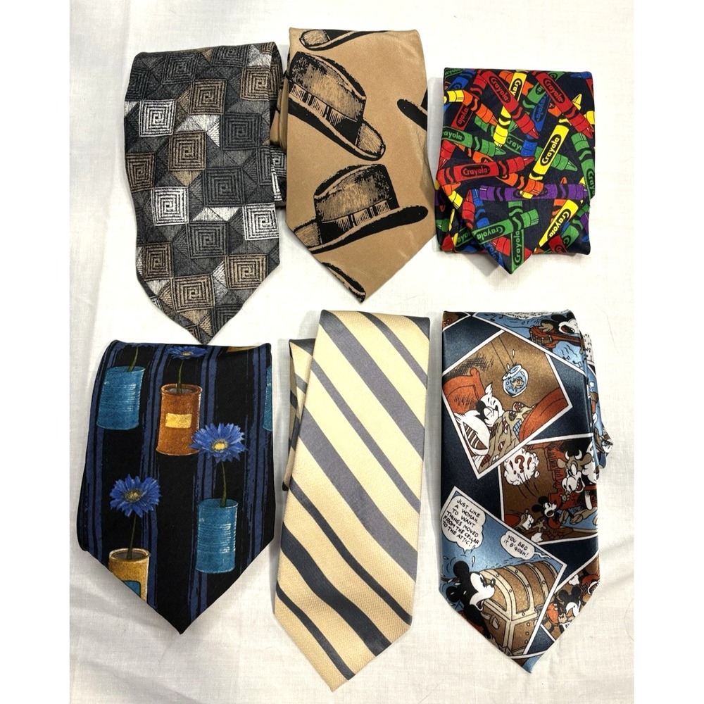 Vintage Novelty Tie Lot –‎ Disney Crayola ACME Ungaro Calvin Klein (6pc) Bold